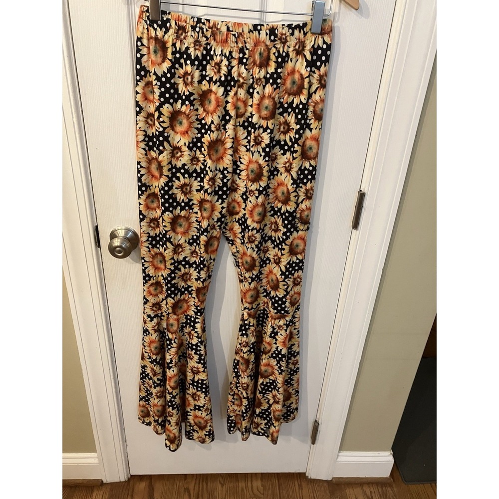 Y2K Wide Flare Bell-bottom Sunflower Marie Nicole Leggings Pants - Soft Retro
